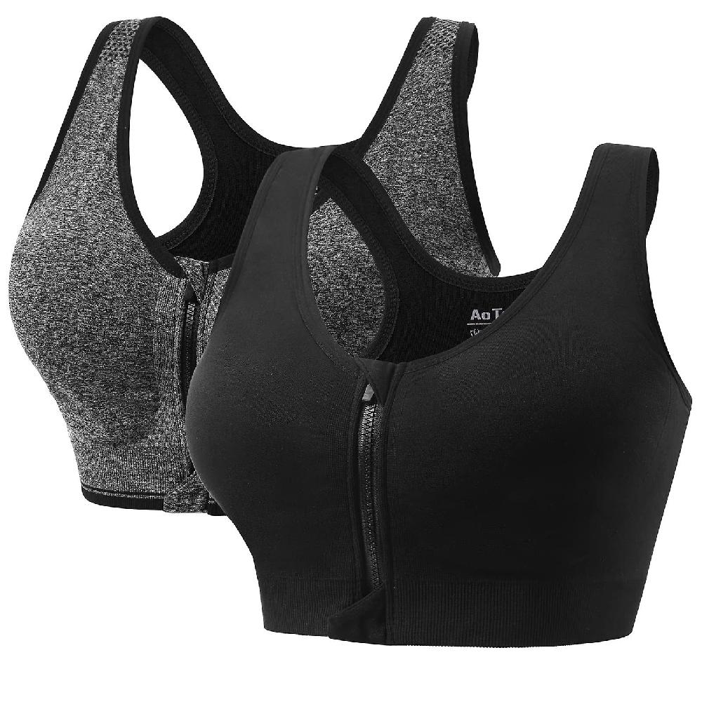 4 Pieces Women's Sports Bra Zip Front Padded Push-up Bra Strong Support Sports Bra Top For Gym Fitness Yoga Running Spedizione Gratuita