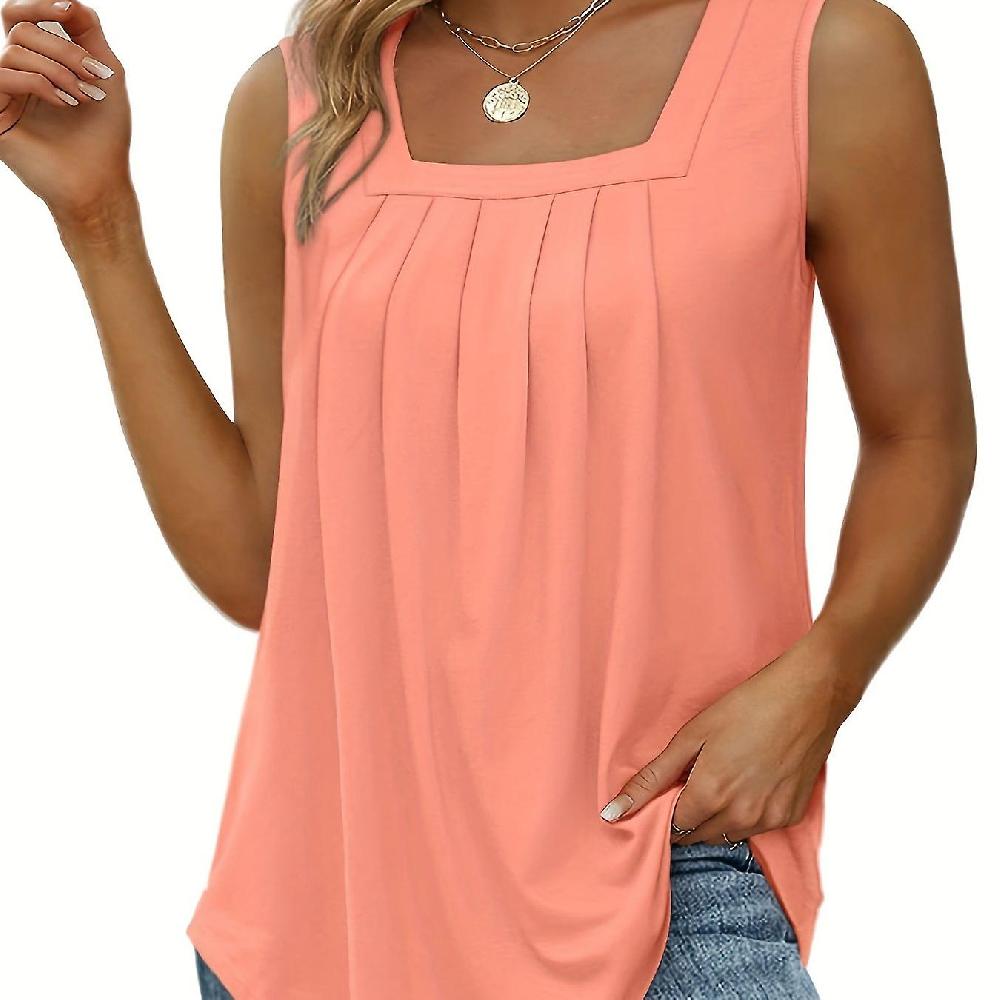 Plus Size Casual Canotta Donna S Plus Solid Square Neck Piegheated Medium Stretch Tank Top Saldi