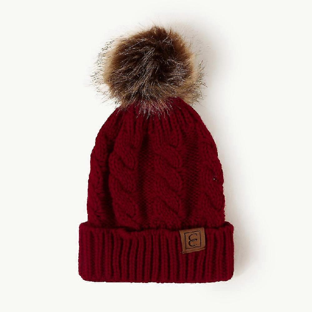 Thick Cable Knit Faux Fuzzy Fur Pom Fleece Lined Skull Cap Cuff Beanie Promozione