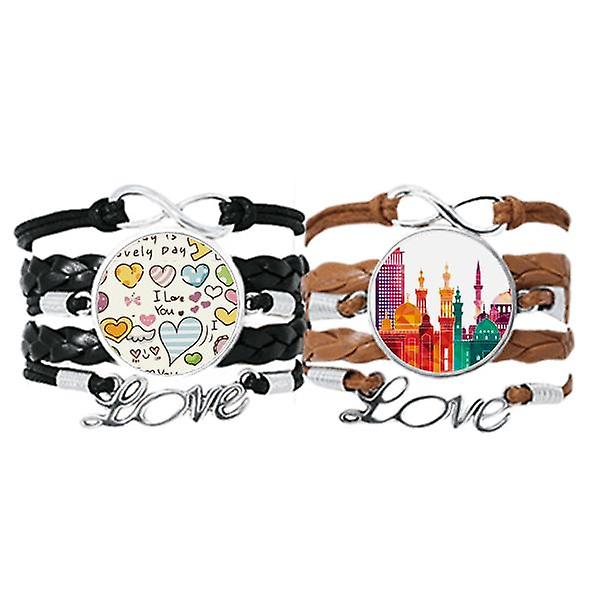 Antico Egitto Morden City Pattern Braccialetto Mano Cinturino Pelle Love Pattern Wristband Double Set Shopping Online