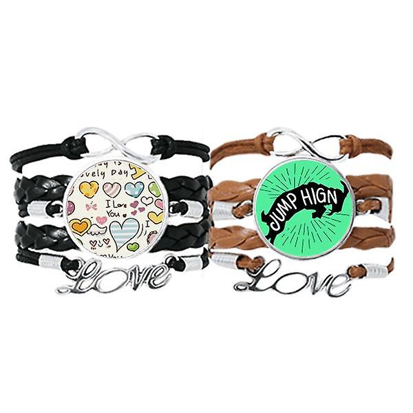 Antilope nera Animal Outline Natural Bracelet Hand Strap Leather Love Pattern Wristband Double Set Prezzo Ridotto