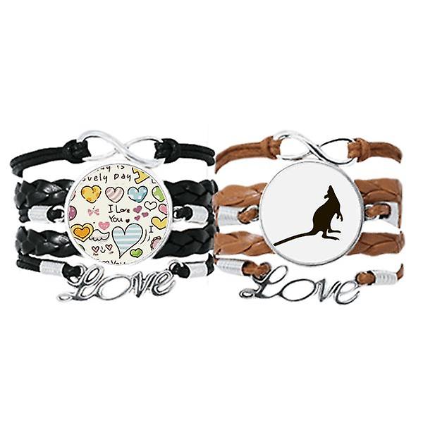 Nero Canguro Animale Ritratto Braccialetto Mano Cinturino Pelle Love Pattern Wristband Double Set Sottocosto
