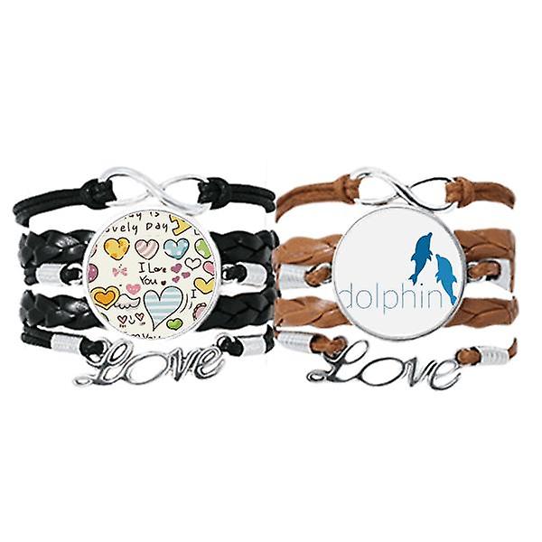 Blue Ocean Docile Two Dolphin Bracelet Hand Strap Leather Love Pattern Wristband Double Set Presa