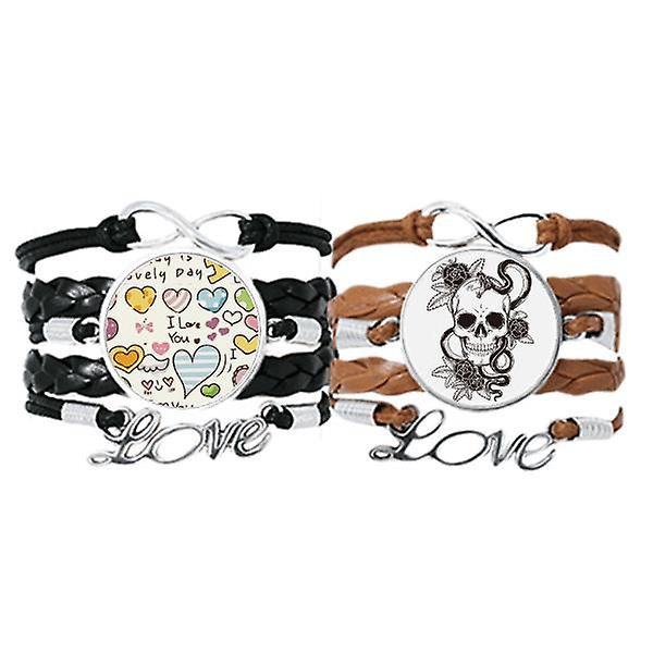 Animale L Serpente Sketch Pattern Braccialetto Cinturino a mano Pelle Love Pattern Wristband Double Set Sconto