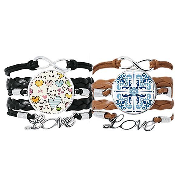 Blu Marocco decorativo fiore Ilustration braccialetto mano cinturino in pelle amore modello polsino doppio set Offerta