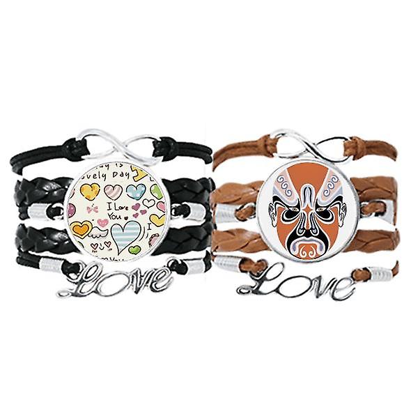 Pechino Opera Pechino Cina Braccialetto a mano Cinturino in pelle Love Pattern Wristband Double Set Economico