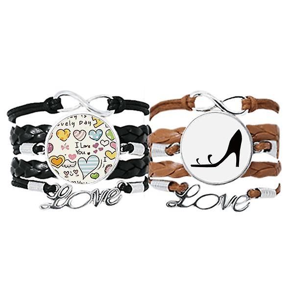 Nero tacchi alti semplice grafica contorno bracciale mano cinturino pelle amore modello polsino doppio set Online