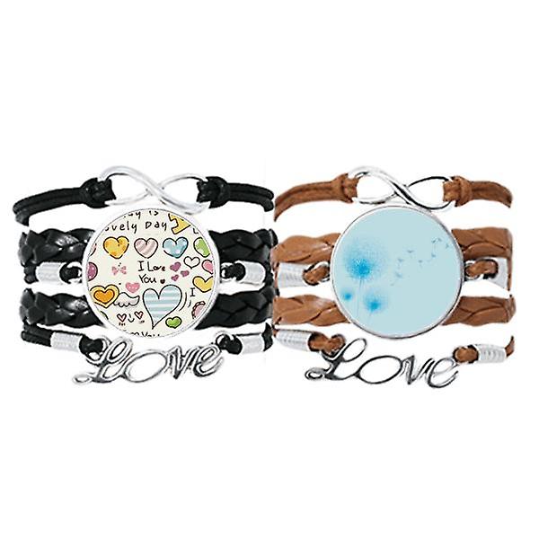 Bracciale del tarassaco del fiore blu Cinturino a mano Leather Love Pattern Wristband Double Set Vendite Flash