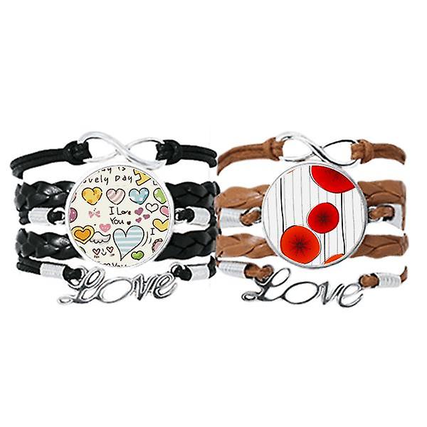 Cerchio rosso fiori arte pittura braccialetto mano cinturino pelle amore modello polsino doppio set Italy