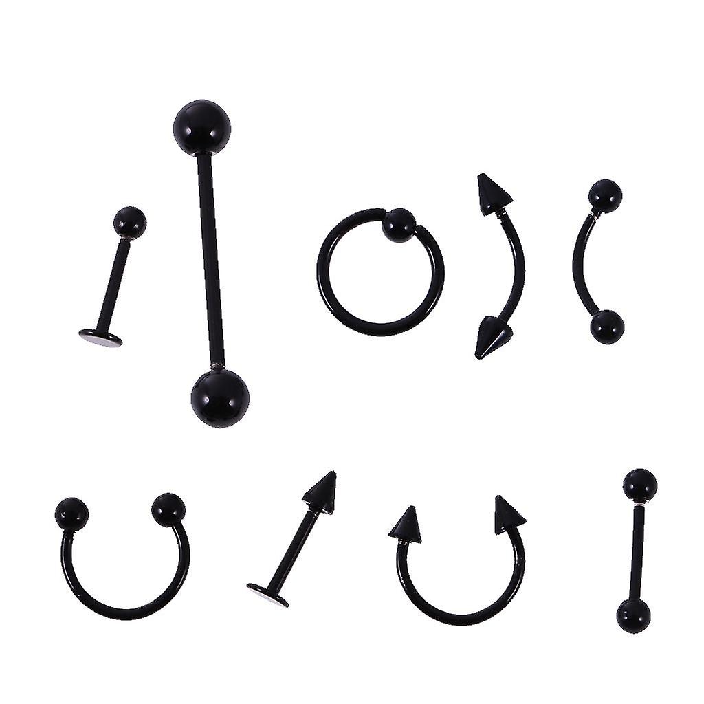 9 Piece Steel Curved Bar Barbell Ball Spike Web Tragus Eyebrow Ring Piercing Nuovo