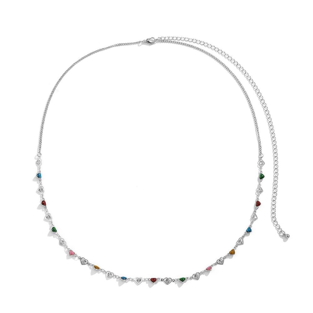 Adjustable Extension Chain Metal Body Chain Multicolor Heart Women Waist Chain For Daily Wear Presa
