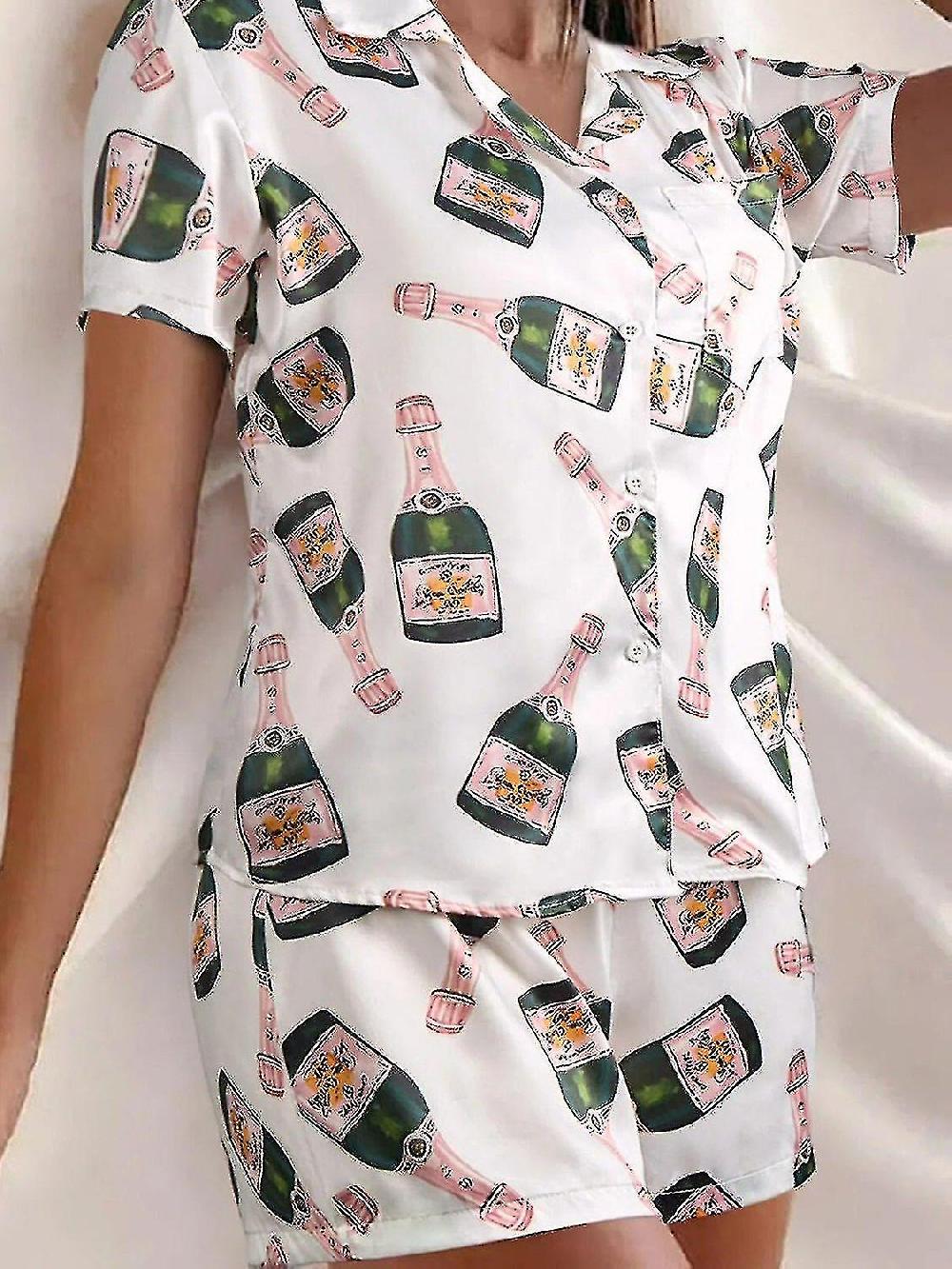Bottiglie di Champagne Pulsante Pigiama Set Donne Stampato Manica Corta 2 Pezzi Morbido Sciolto Casual Pigiama