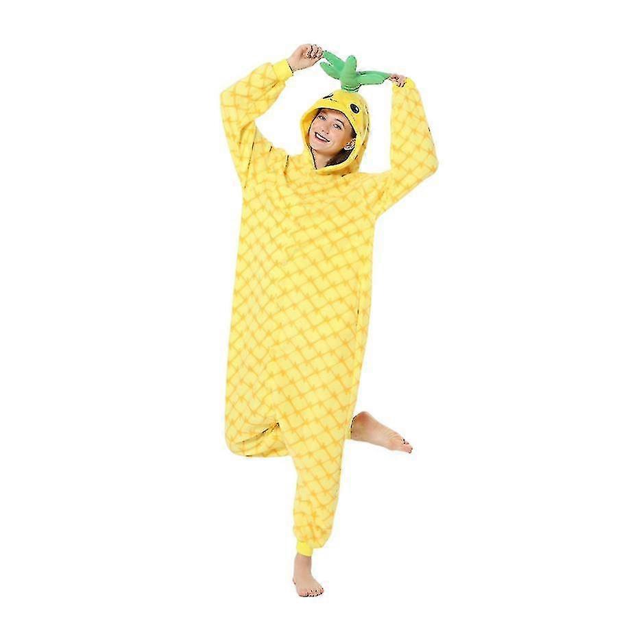 Cartoon Fruit Pineapple Men And Women's Cosplay Costume Sleepwear adult Onesie Pajamas One-piece Unisex Homewear -ZHENV Vendita