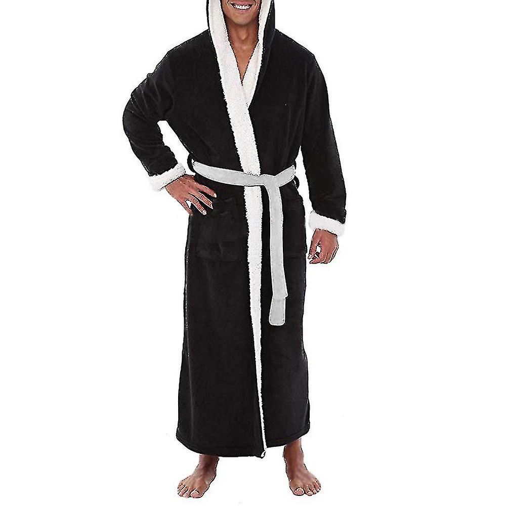 Uomini Lungo Con Cappuccio Accappatoio Morbido Camicia Da Notte Vestaglia Vestaglia-rx