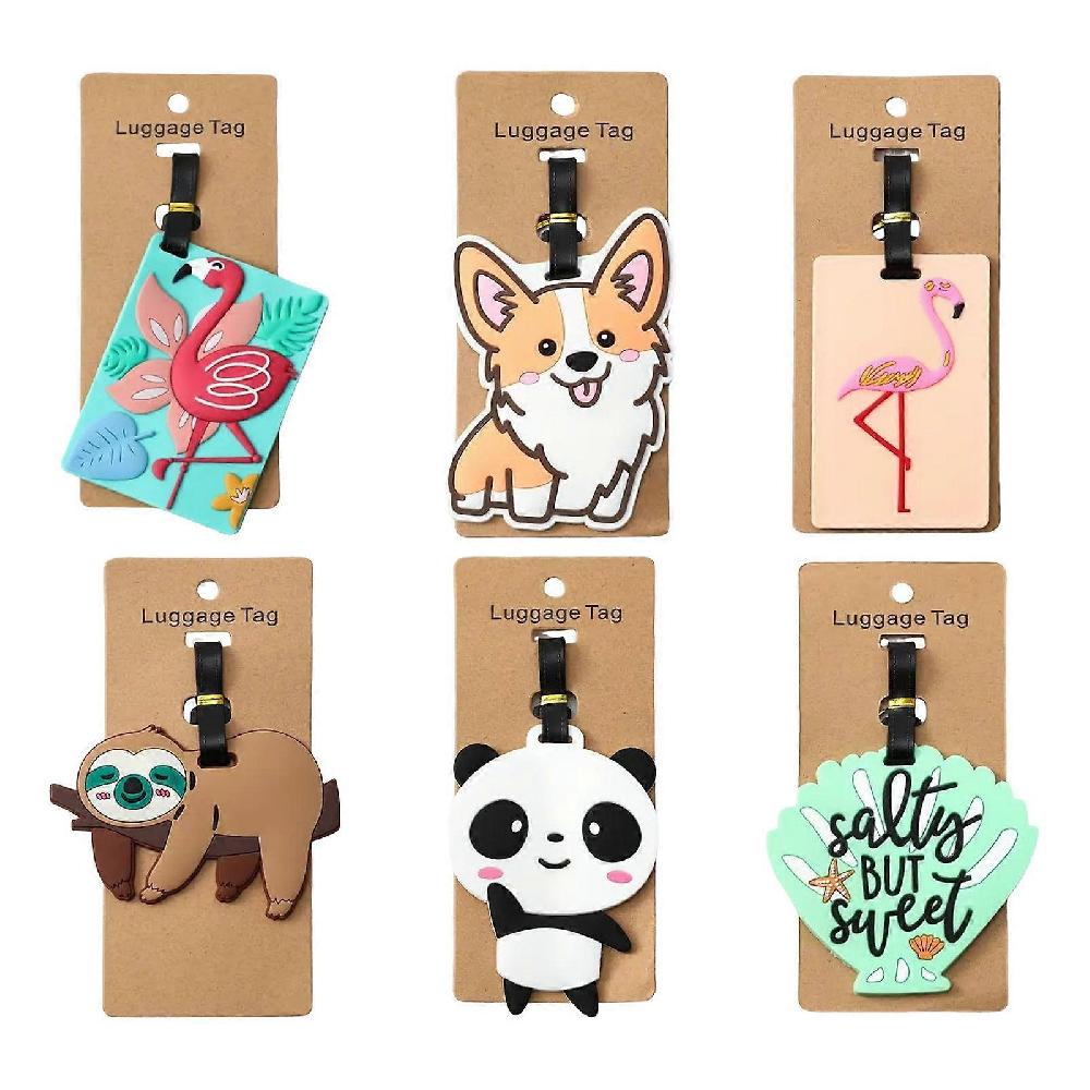 6Pcs Cartoon Animals Luggage Tag Keychain Pendant Plastic Cardboard Easy to Spot Fun Custom Luggage Tags Hanging Ornaments