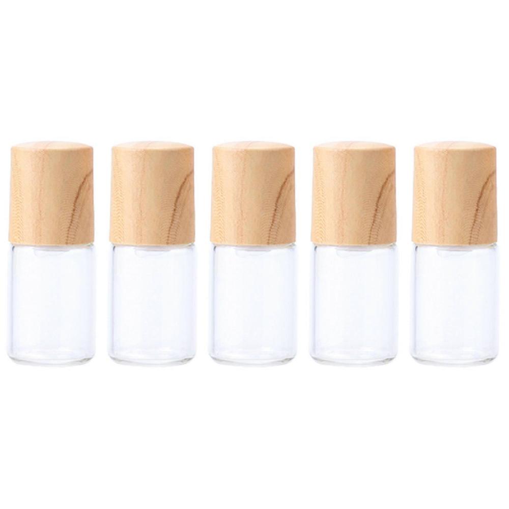 5Pcs Perfume Bottle Transparent Wooden Cap Multifunctional Steel Ball Essential Oil Bottle for Travel