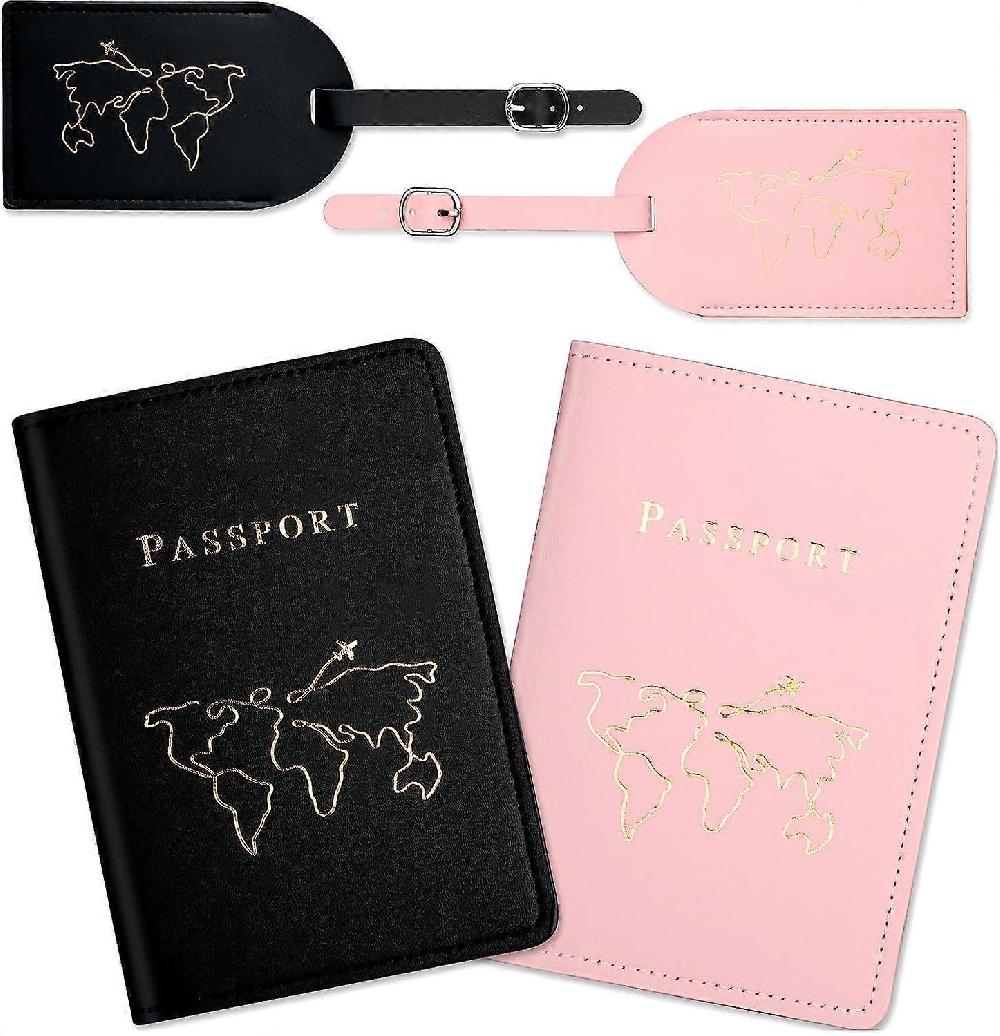 Passport Covers and Luggage Tag 2 Pcs(Black Pink)