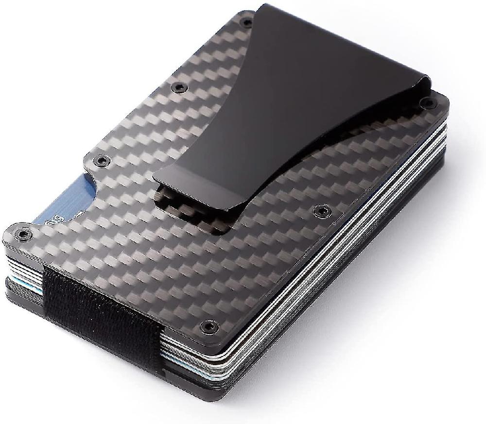 Supporto per carta di credito in fibra di carbonio con clip per denaro in metallo -nfc Rfid Blocking Slim Metal Wallet