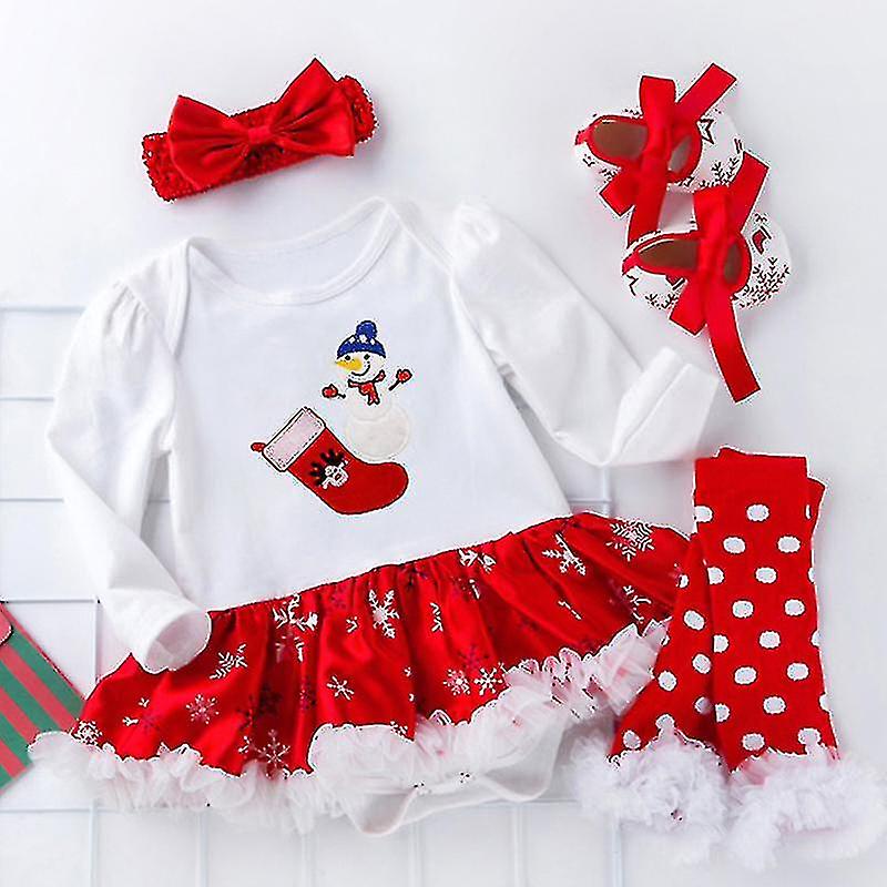 4pcs Baby Girls Abito di Natale + calze + fascia + scarpe Abiti In Linea
