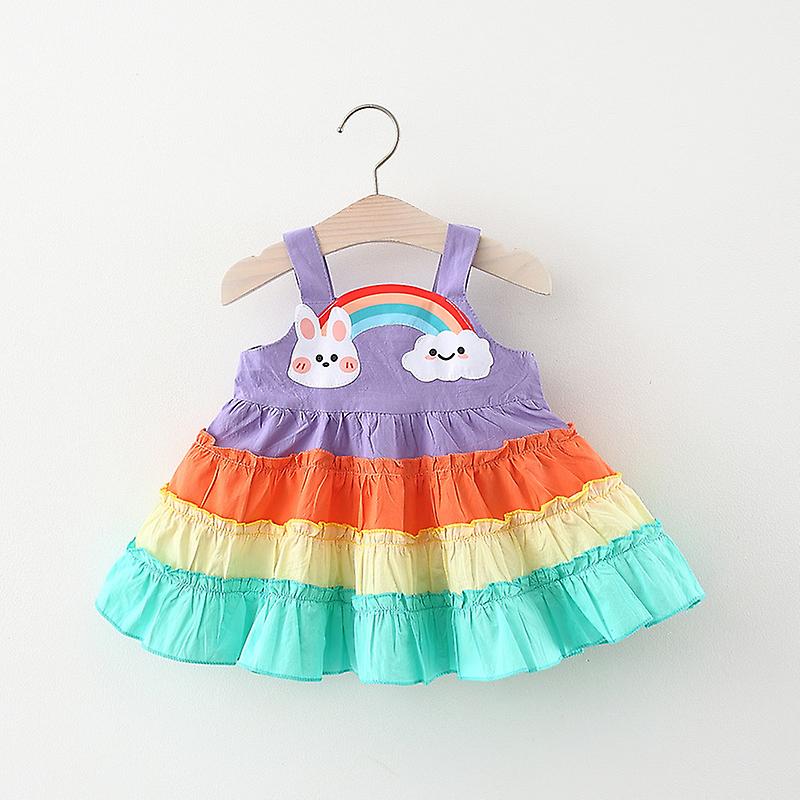 Rainbow Baby Girls Beach Princess Dress Carino senza maniche Cotton Toddler Dresses Neonato Estate Abbigliamento Set Fino Al -60%