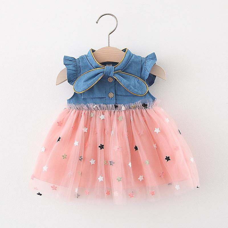 Nuovo cowboy mesh baby girls Beach Princess Dress Carino senza maniche cotone Toddler Dresses Summer Newborn Clothing Fornitura limitata