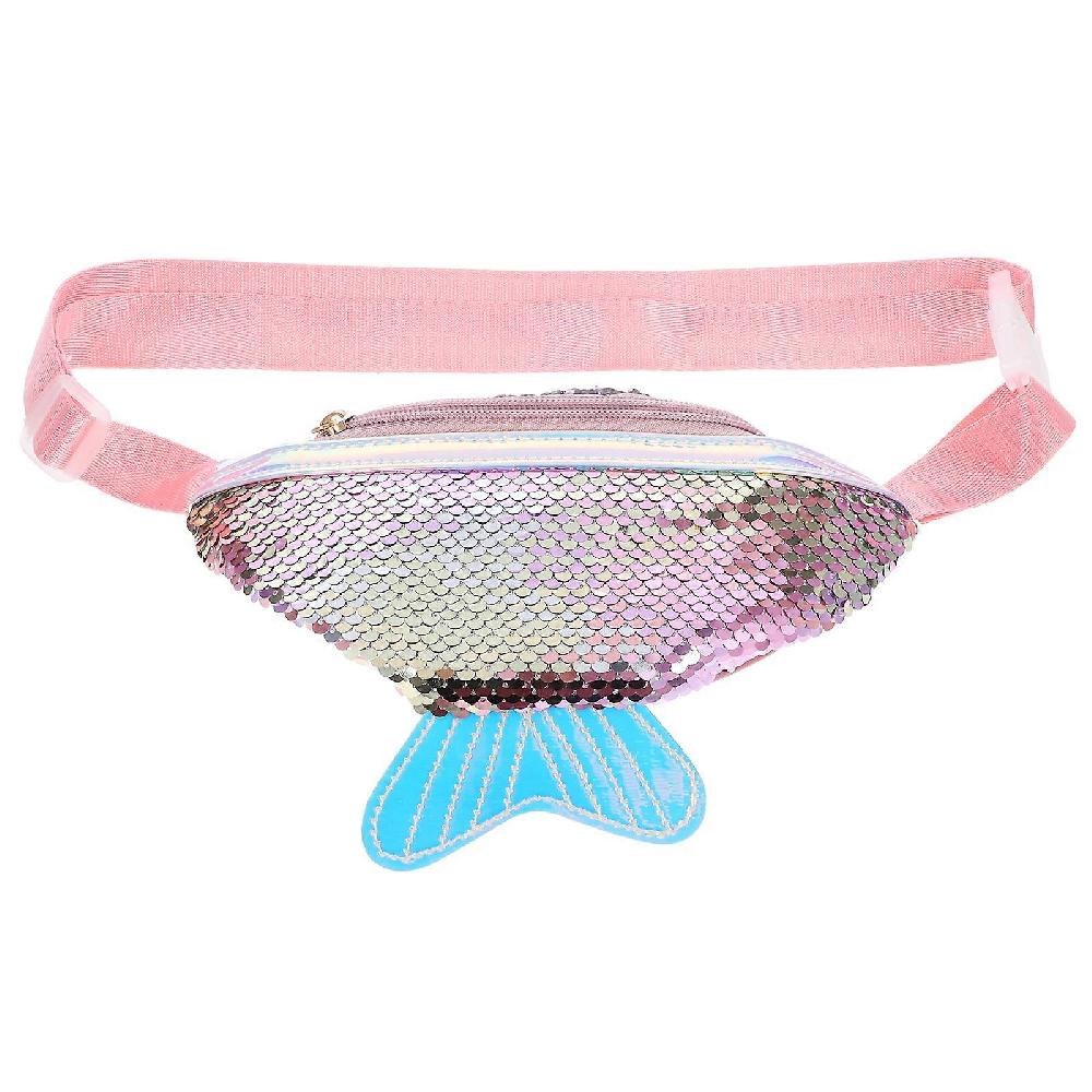 Fish Tail Women Waist Bag Pink Mini Crossbody Bag Multifunctional Cross Purse Cashier Bag Sequins Chest Bag