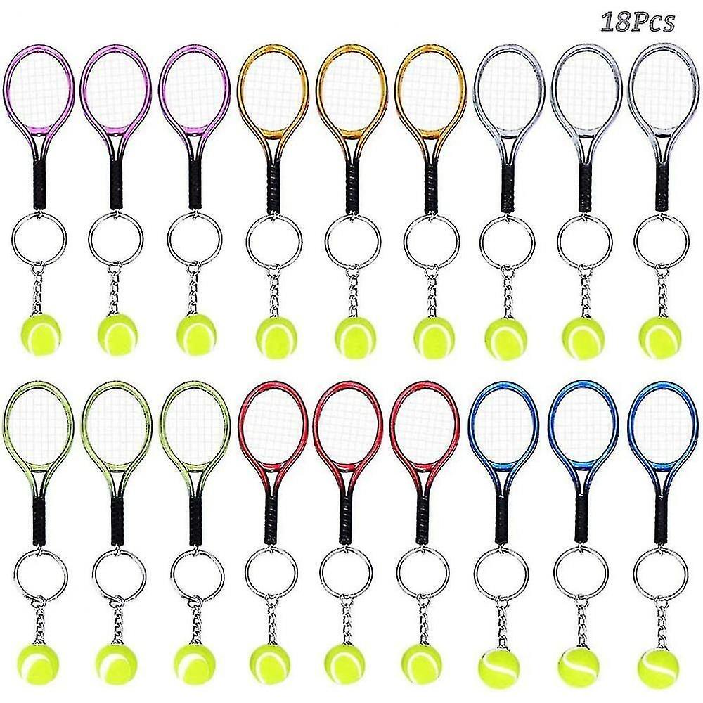18 Pezzi Mini Tennis Ball Racchetta Pendente Portachiavi Metallo Regalo Portachiavi W [V In Linea