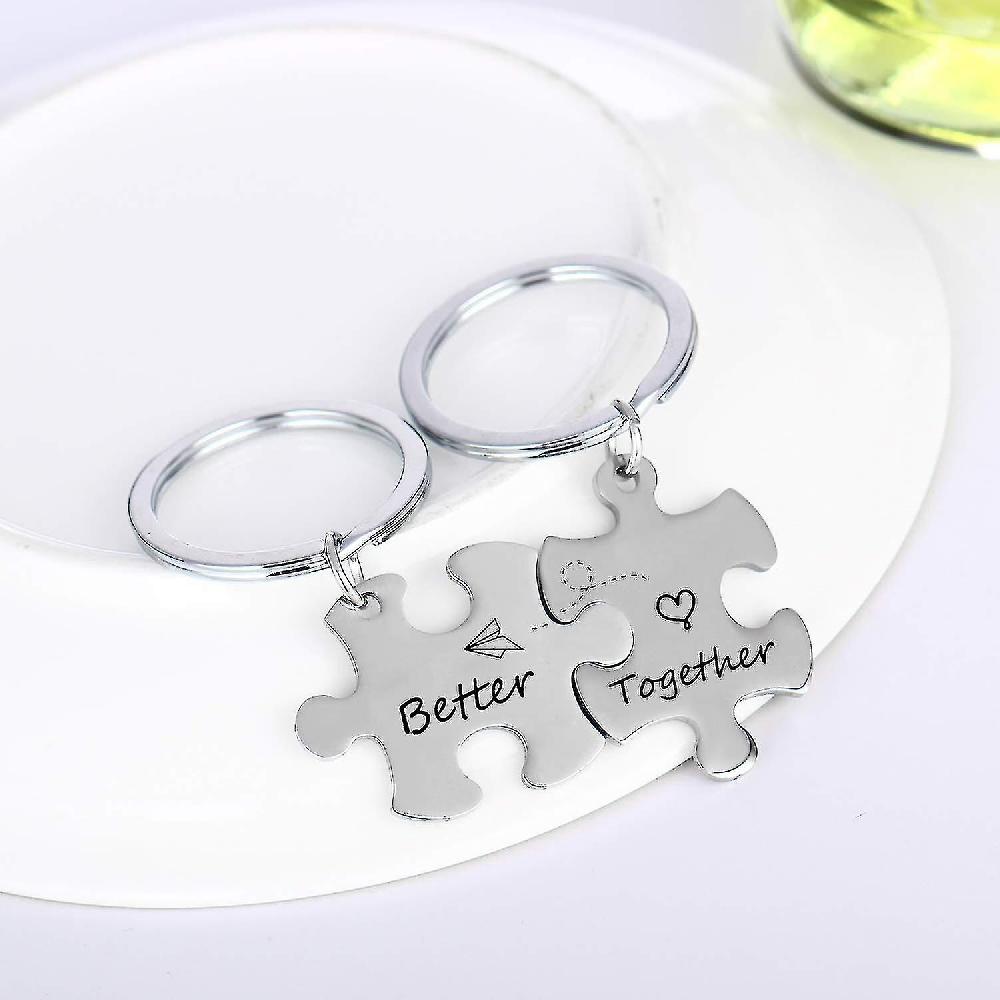 Coppia Portachiavi Fidanzato Fidanzata Regalo Marito Portachiavi San Valentino Regalo Puzzle d'amore Gioielli (meglio insieme) Pezzi Unici