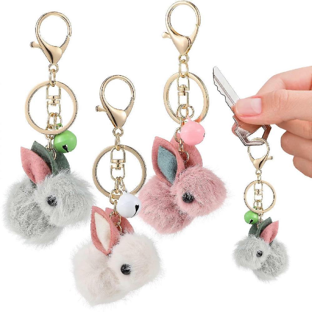 3Pcs Easter Rabbit Keychain Faux Fur Bunny Pom Pom Bag Pendant Plush Rabbit Keyring Key Holder Car Hanging Consegna Veloce