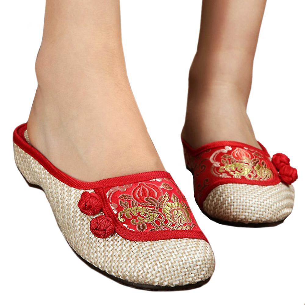 Old Beijing Cloth Embroidered Shoes Flax Slippers Hotsell