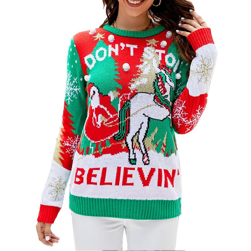 Christmas Sweaters Comfortable Crew Neck Long Sleeve Christmas Sweaters Casual Christmas Sweatshirt for Women A1042 Carriage Christmas Sweater S Comprare a buon mercato