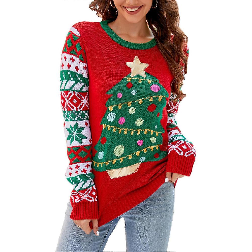 Women Christmas Sweater Fashion Casual Loose Women Long Sleeve Crew Neck Sweater for Party Daily Shopping A1050 XXL Fornitura limitata