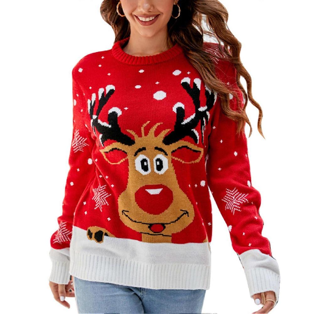 Women Christmas Pullover Sweater Round Neck Long Sleeve Color Blocking Fashionable Casual Xmas Sweater for Home Party A1073 S Offerta per la Festa della Mamma
