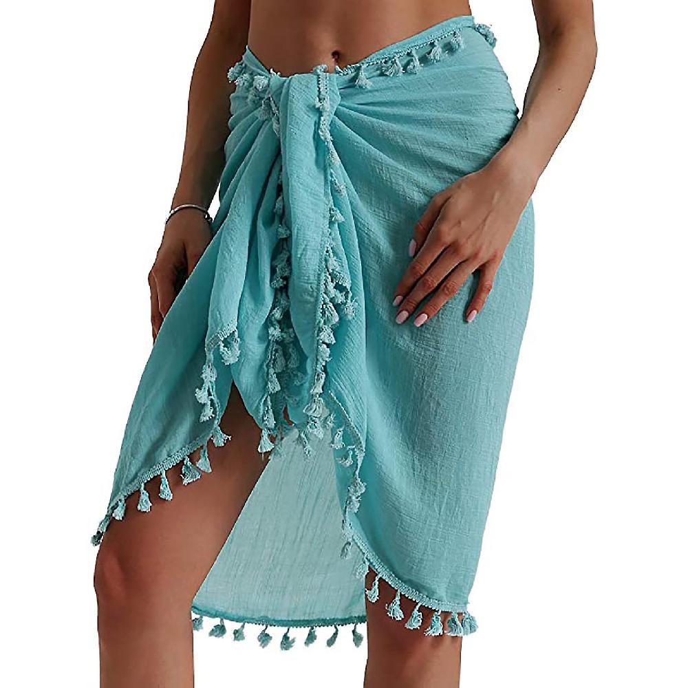 Spring Skirts For Women 2023 Women Solid Color Tassel Beach Wrap Sarong Cover Up Chiffon Swimsuit Wrap Skirts Ritorno libero