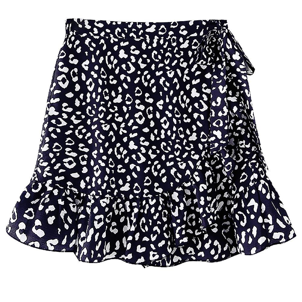 Women Skirt Fashion Women Casual Print Ruffles A-Line Pleated Lace Up Bandage Short Skirt Latest stili