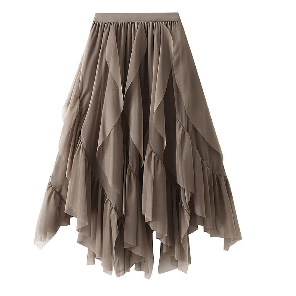 Spring Skirts Women'S Solid Color Irregular Mesh Skirt Ruffled High Waist Prom Skirt Fino al 50% di sconto