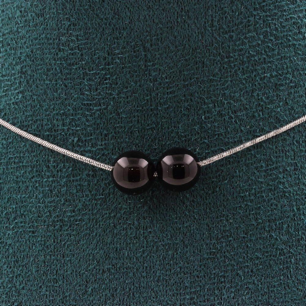 Necklace with 2 black agate beads 8 mm stainless steel chain Limitato a 3 giorni