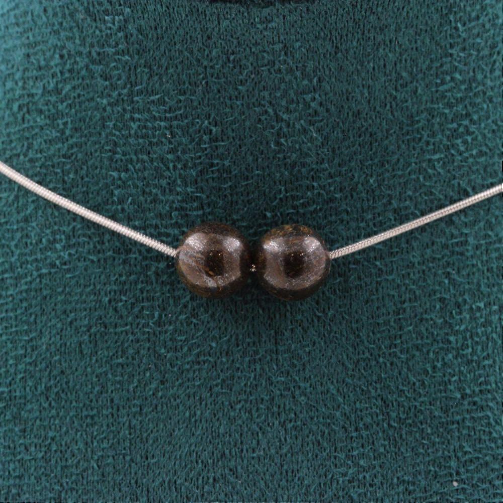 Necklace with 2 Bronzite beads 8 mm Stainless steel chain In vendita