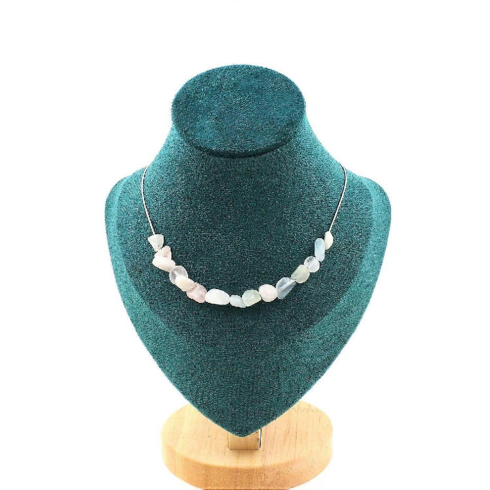 Necklace 15 Beryl Morganite beads from Brazil Stainless steel chain Negozi Online