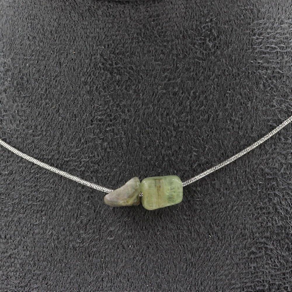 Necklace with 2 green Apatite beads from Madagascar Stainless steel chain Acquista Ora