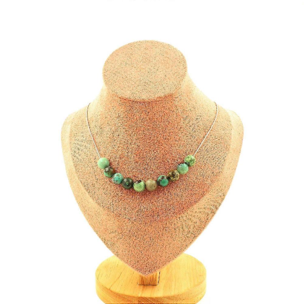 Necklace 10 Chrysocolla beads from Namibia Quality 7A 8 mm Stainless steel chain Consegna Veloce