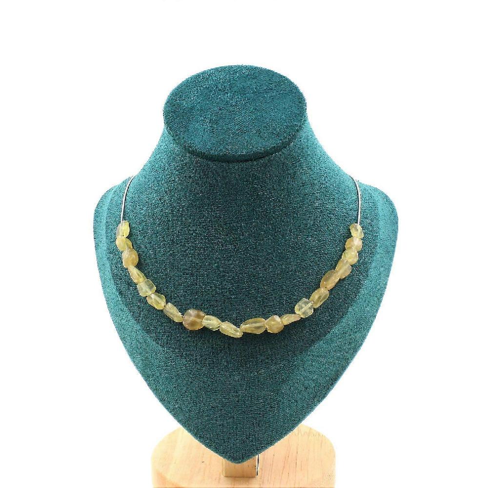 Necklace 20 yellow Apatite beads from Madagascar Stainless steel chain