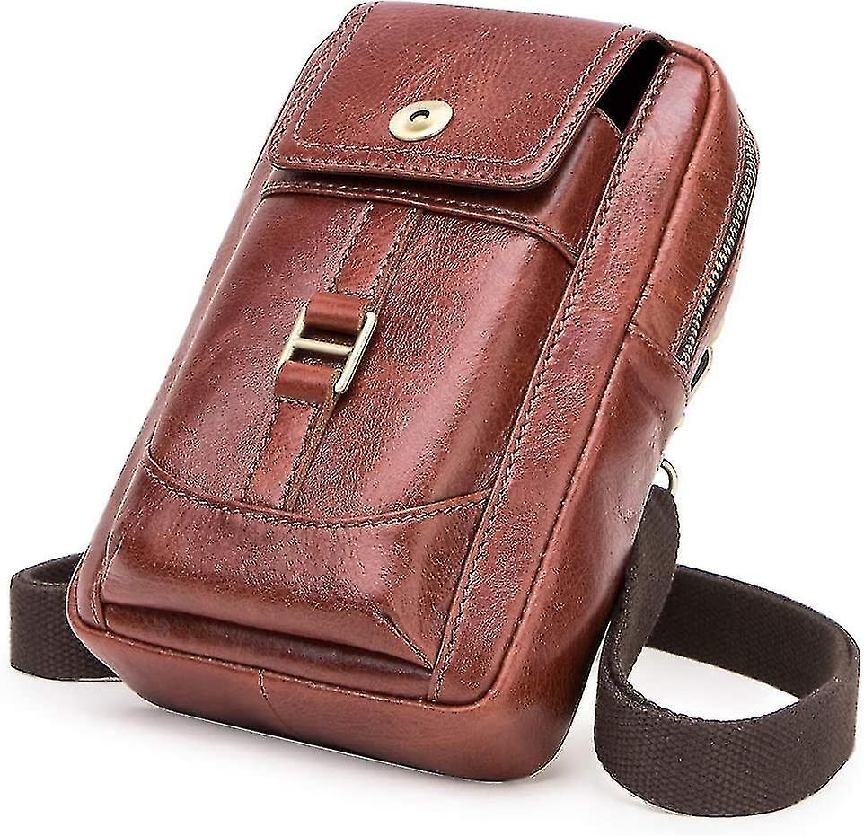 Men's Leather Wallet With Small Belt Bag And Mobile Phone Belt (dark Brown1) Sconto