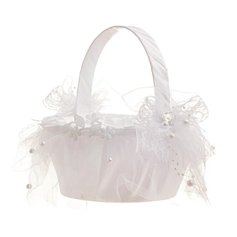 Wedding Flower Girl Basket Lace Pearl Bride Basket for Bridal Ceremony Party Decoration Offerta Giorno del Papà