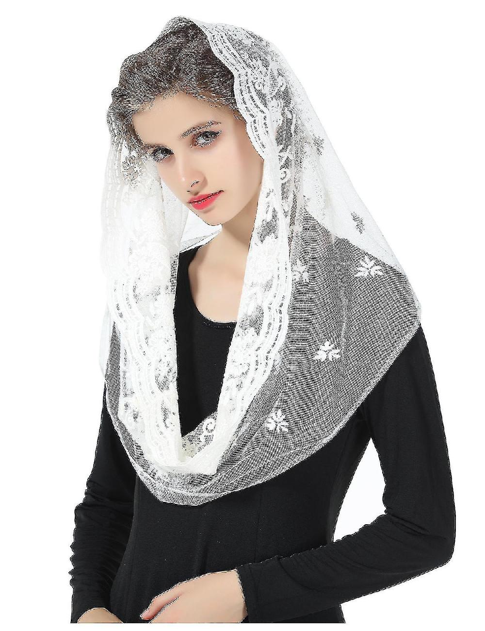 Mantilla Veil Infinity Catholic Church Latin Mass Holy Communion Religious Ceremony Head Cover Formal Lace Scarf White Black V103 Offerta temporanea