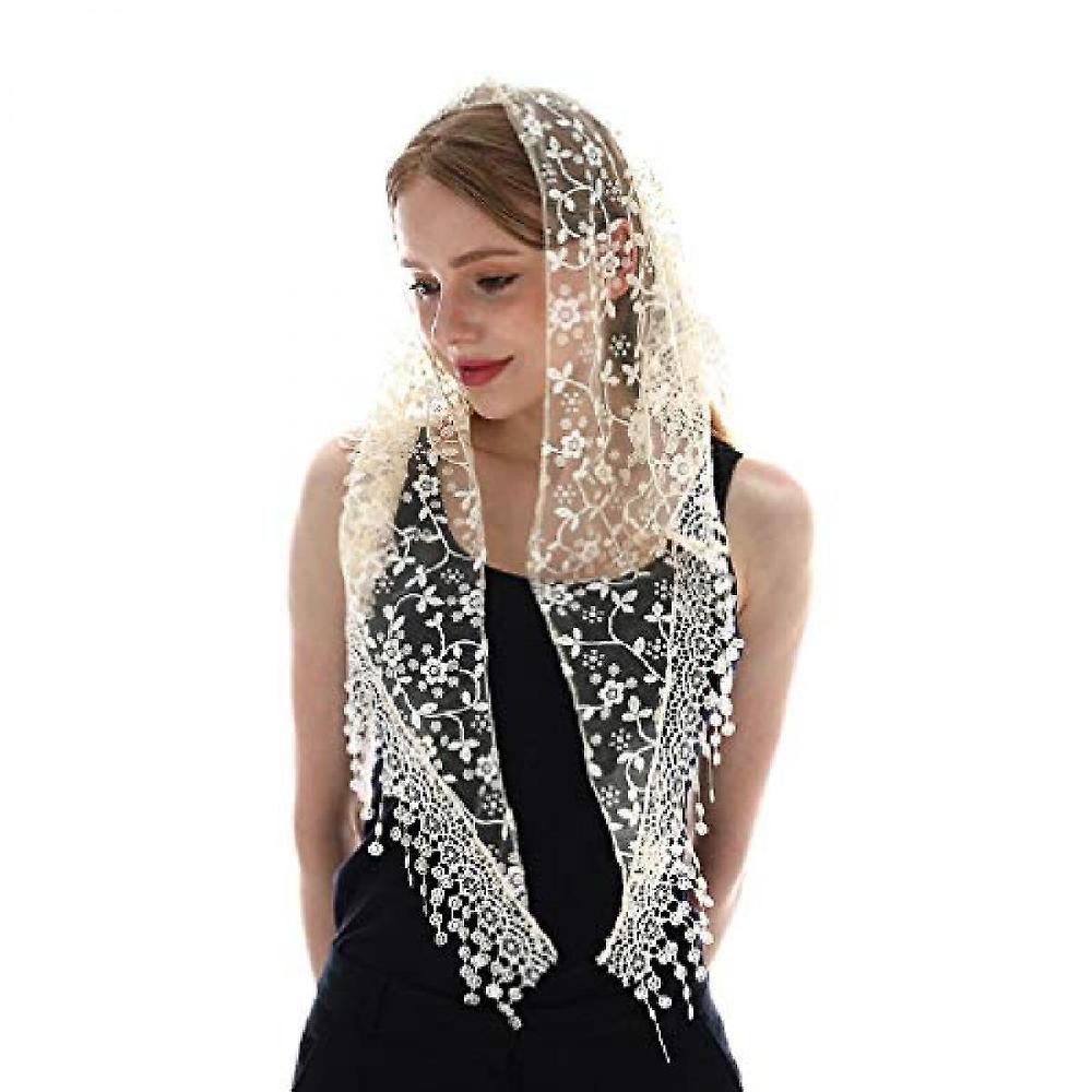 JUSCH Triangle Lace Bride Veil Tulle Scarf Covering Church Veil for Mass Wedding Bridesmaids Beige WZ-1390 Bestseller