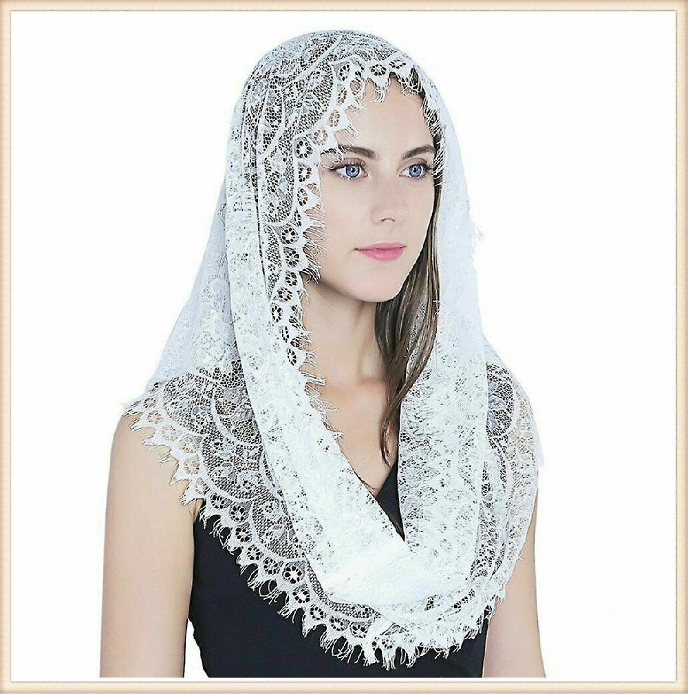 JUSCH Velo Da Cappella Floreale Latino Messa Testa Copertura Pizzo Sciarpa Mantiglia Veli Per Chiesa (D) WZ-1378 Offerte stagionali