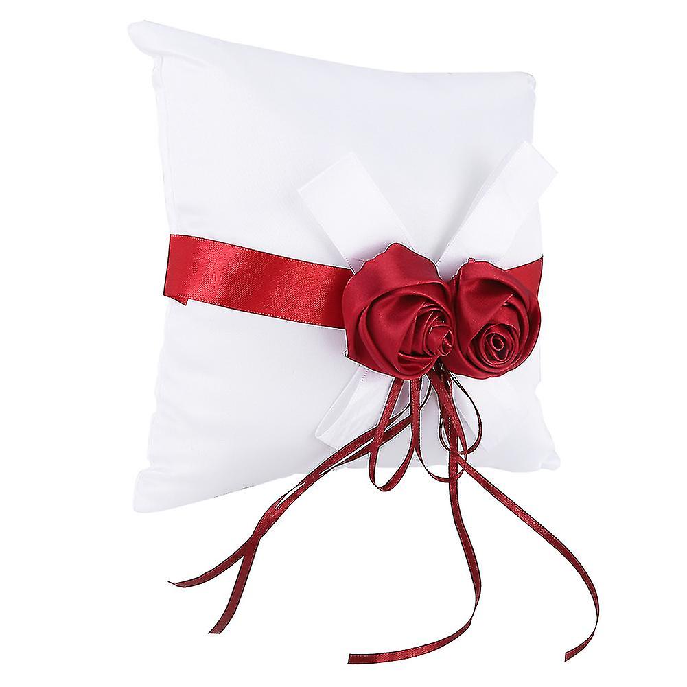 Wedding Ring Pillow with Artificial Rose Flower Ribbon Decor Stylish Wedding Props