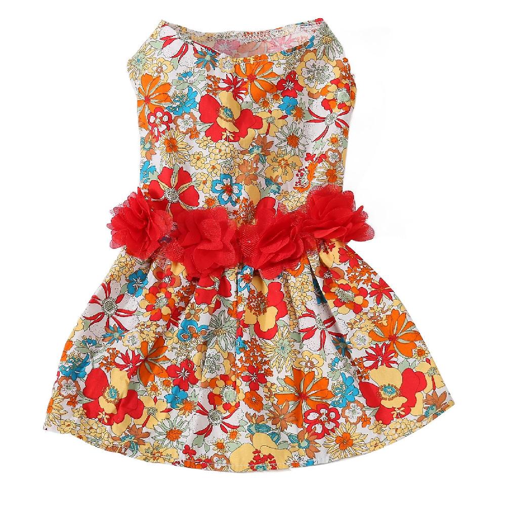 Colorful Flower Pattern Floral Dog Dress for Small Dogs Cats Wedding Valentines Daily Wear Rilascio limitato