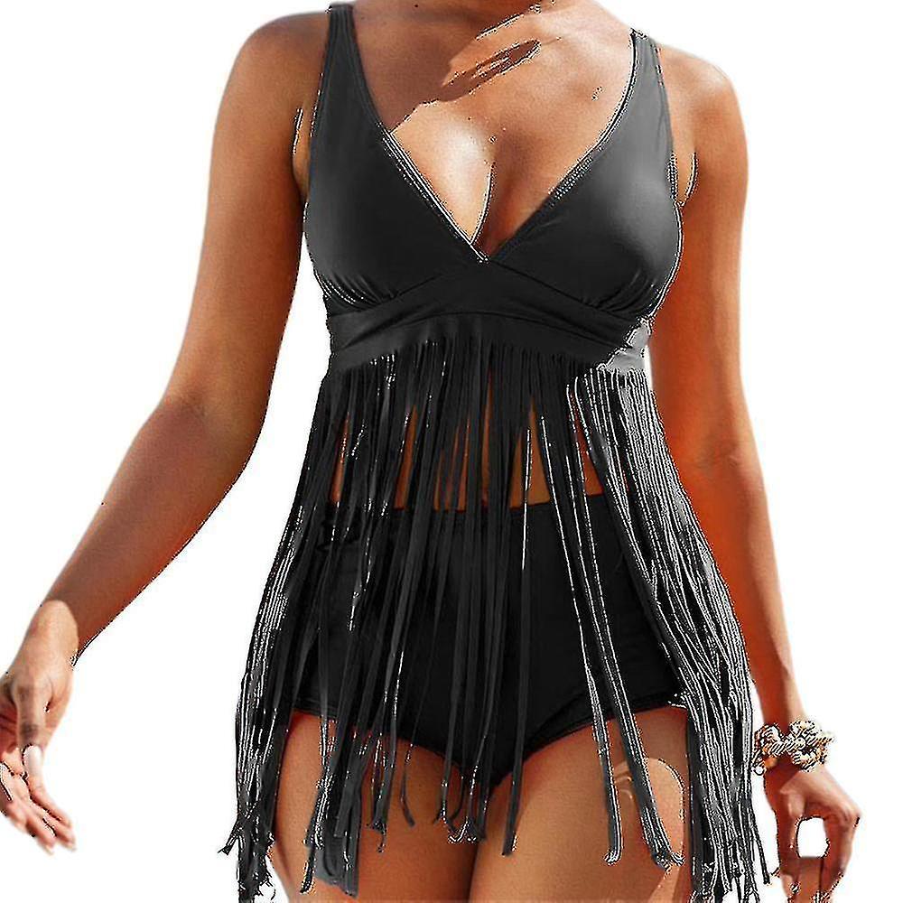 Donna imbottita Fringe Tankini Costumi da bagno Tank Top Boyshorts Bikini Set Costume da bagno da spiaggia Fino al 65% di sconto